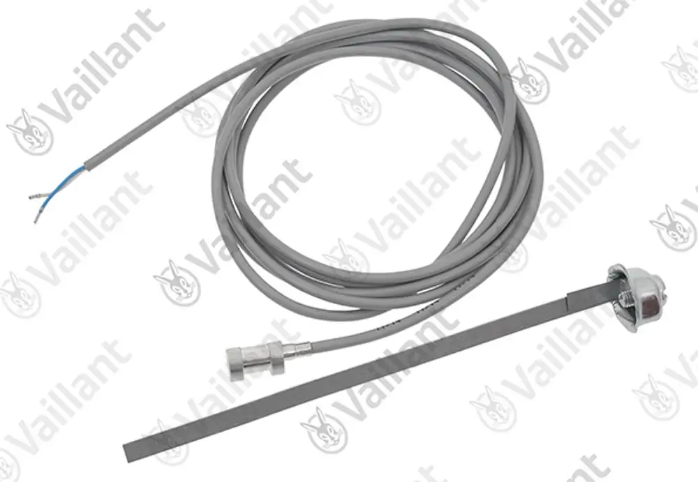 Vaillant Fühler mit einem Anschlusskabel, Metallfassung und Sensorstange. Geeignet für verschiedene Heizsysteme.